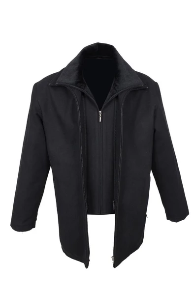 Çift Yakalı Kışlık Kaşe Kumaş Erkek Kaban Siyah Renk - 9