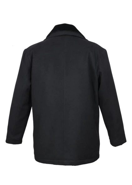 Çift Yakalı Kışlık Kaşe Kumaş Erkek Kaban Siyah Renk - 8