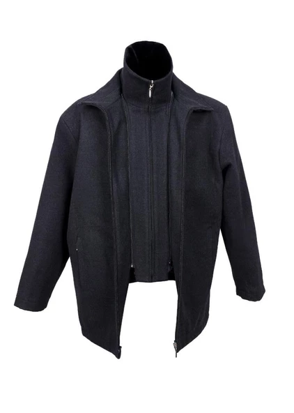 Çift Yakalı Kışlık Kaşe Kumaş Erkek Kaban Siyah Renk - 5