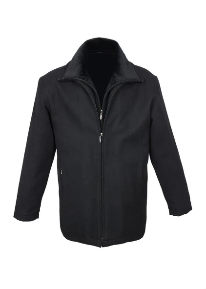 Çift Yakalı Kışlık Kaşe Kumaş Erkek Kaban Siyah Renk - 11