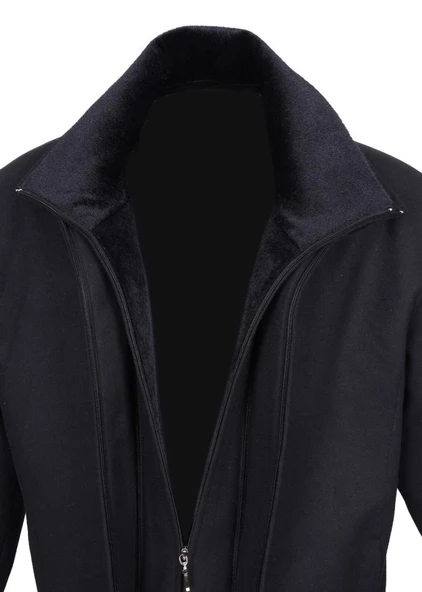 Çift Yakalı Kışlık Kaşe Kumaş Erkek Kaban Siyah Renk - 3