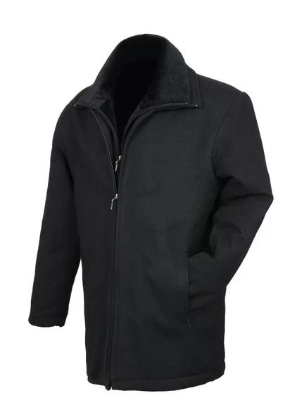 Çift Yakalı Kışlık Kaşe Kumaş Erkek Kaban Siyah Renk - 12