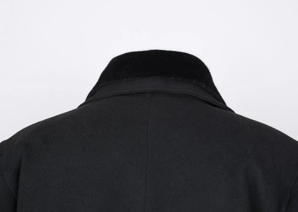 Çift Yakalı Kışlık Kaşe Kumaş Erkek Kaban Siyah Renk - 10