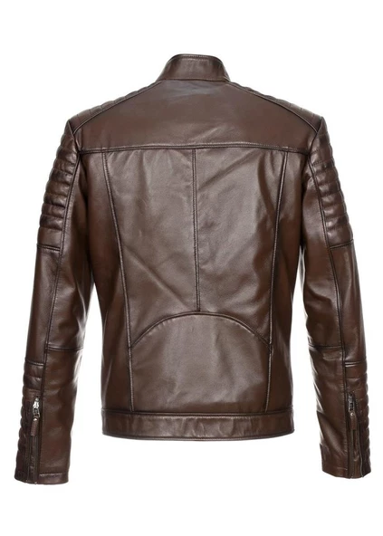 Dört Cepli İşleme Spor Deri Mont Fındık Renk - 10