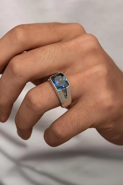 Mistik Topaz Taşlı 925 Gümüş Erkek Yüzük - Resim 5