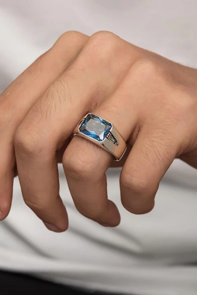 Mistik Topaz Taşlı 925 Gümüş Erkek Yüzük - Resim 3