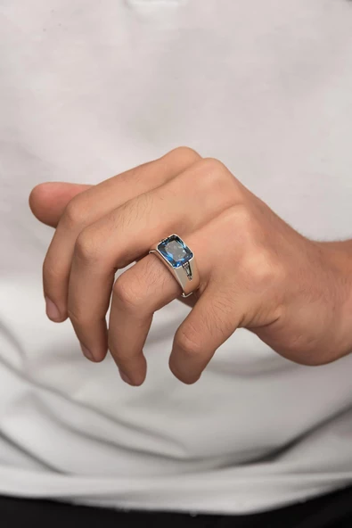 Mistik Topaz Taşlı 925 Gümüş Erkek Yüzük - Resim 7