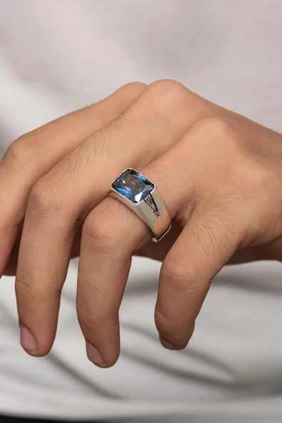 Mistik Topaz Taşlı 925 Gümüş Erkek Yüzük ürün görseli