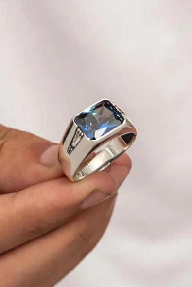 Mistik Topaz Taşlı 925 Gümüş Erkek Yüzük - Resim 2