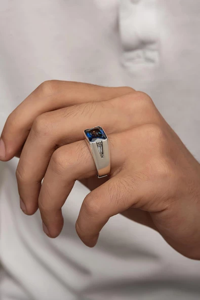 Mistik Topaz Taşlı 925 Gümüş Erkek Yüzük - Resim 4