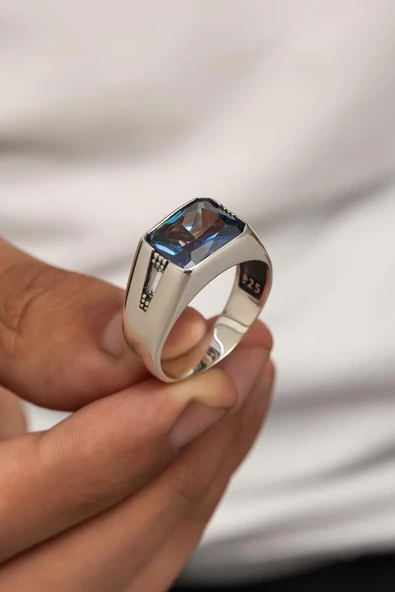Mistik Topaz Taşlı 925 Gümüş Erkek Yüzük - Resim 6