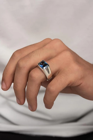 Mistik Topaz Taşlı 925 Gümüş Erkek Yüzük - Resim 8