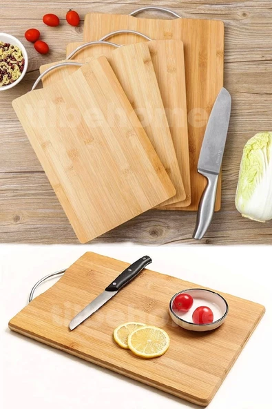 Bambu Kesme Panosu Et Sebze Kesme Doğrama Kesim Tahtası Lüx Çelik Saplı Peynir Servis Sunum Tepsi - 5
