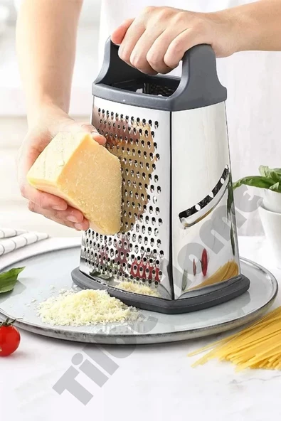 Paslanmaz Büyük Boy Çelik Rende Çok Işlevli Silikon Tabanlı Çok Fonksiyonlu Peynir Doğrayıcı Rende - 3