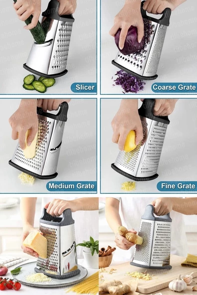 Paslanmaz Büyük Boy Çelik Rende Çok Işlevli Silikon Tabanlı Çok Fonksiyonlu Peynir Doğrayıcı Rende - 6