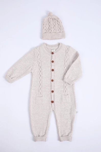 Babyhola Organik %100 Triko Kız Erkek Bebek Çocuk Bereli Tulum Takım 5717 - 3