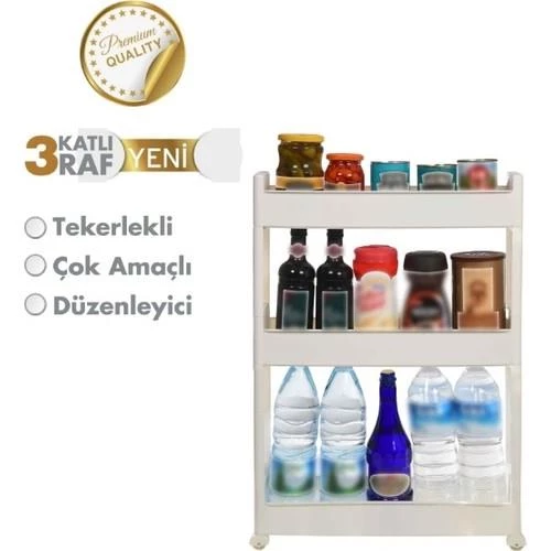 Motek Çok Amaçlı Tekerlekli Mutfak, Banyo Rafı Organizer SR-03 - 3
