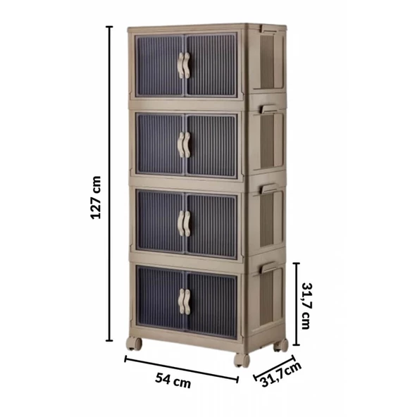 Piev Emayhome Çok Amaçlı Kapaklı Portatif İstiflenebilir Tekerlekli Organizer Dolap 4 Lü Cappuccino - 4