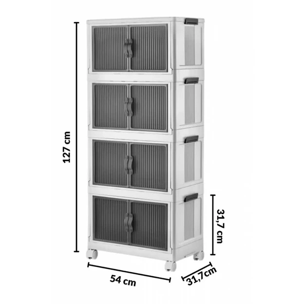 Piev Emayhome Çok Amaçlı Kapaklı Portatif İstiflenebilir Tekerlekli Organizer Dolap 4 Lü Beyaz - 4
