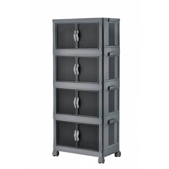 Piev Emayhome Çok Amaçlı Kapaklı Portatif İstiflenebilir Tekerlekli Organizer Dolap 4 Lü Antrasit - 5