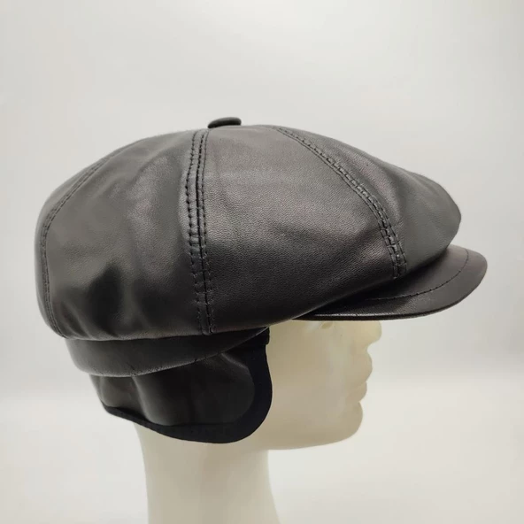 Siyah Renk Erkek Deri Kasket - 9