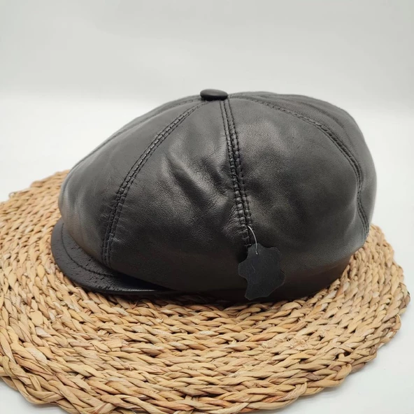 Siyah Renk Erkek Deri Kasket - 12