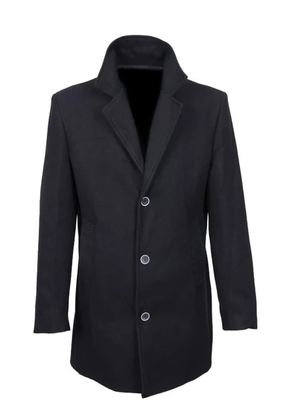 Battal Beden Kapüşonlu Erkek Yarım Palto Siyah Renk - 2