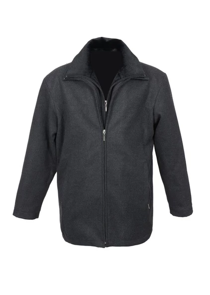 Çift Yakalı Kışlık Kaşe Kumaş Erkek Kaban Füme Renk - 3