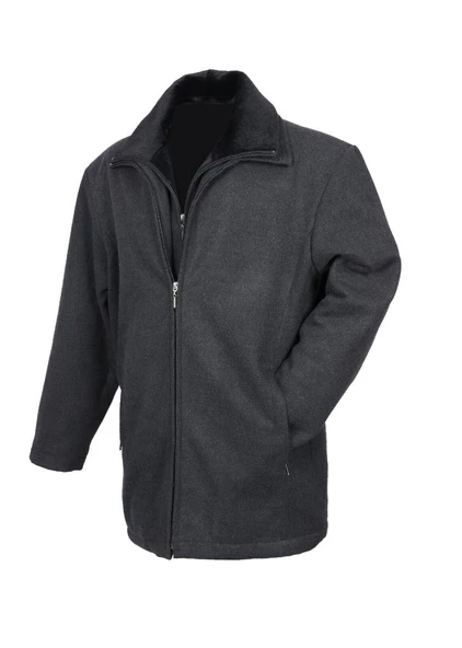 Çift Yakalı Kışlık Kaşe Kumaş Erkek Kaban Füme Renk - 4