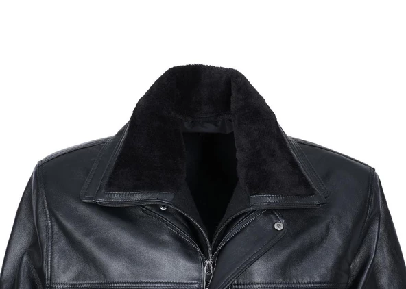 Yakası Peluşlu Erkek Deri Kaban - 3