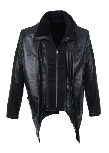 Yakası Peluşlu Erkek Deri Kaban - 4