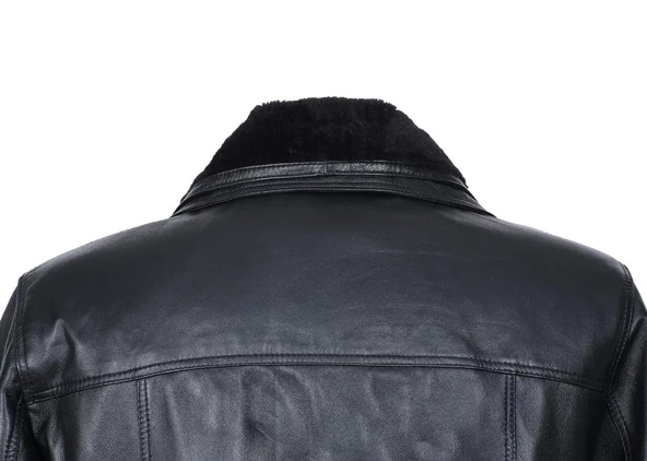 Yakası Peluşlu Erkek Deri Kaban - 5