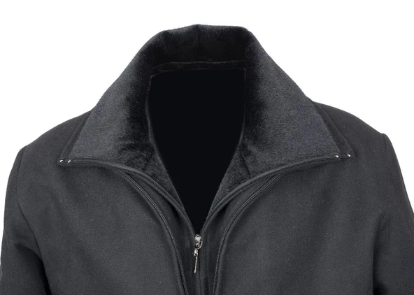 Çift Yakalı Kışlık Kaşe Kumaş Erkek Kaban Füme Renk - 7