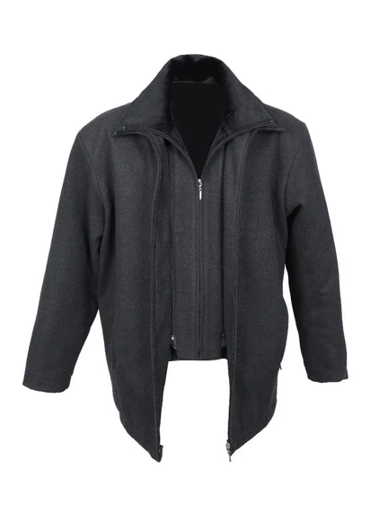 Çift Yakalı Kışlık Kaşe Kumaş Erkek Kaban Füme Renk - 10