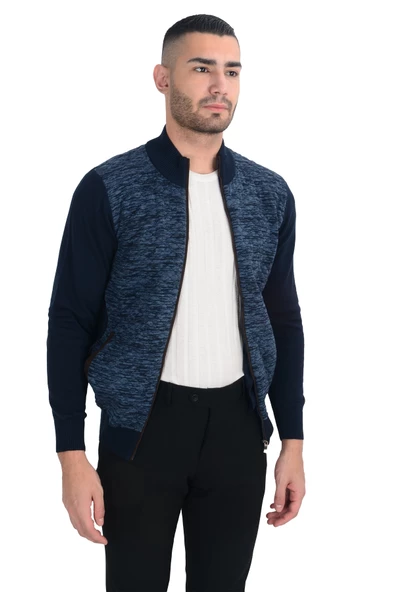 Cengiz İnler Yarım Balıkçı Yaka Kapitone Fermuarlı Erkek Triko Hırka - 8