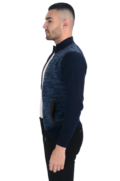 Cengiz İnler Yarım Balıkçı Yaka Kapitone Fermuarlı Erkek Triko Hırka - 7