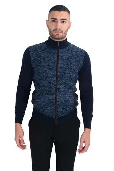 Cengiz İnler Yarım Balıkçı Yaka Kapitone Fermuarlı Erkek Triko Hırka - 2