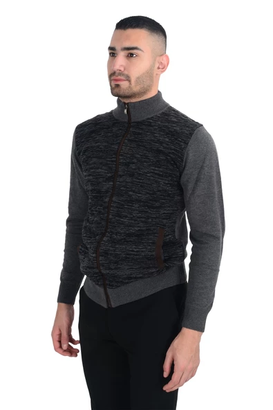 Cengiz İnler Yarım Balıkçı Yaka Kapitone Fermuarlı Erkek Triko Hırka - 12