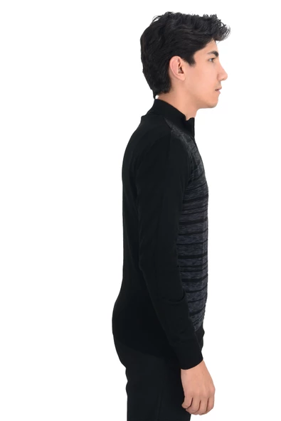 Cengiz İnler Yarım Balıkçı Yaka Çizgili Yünlü Erkek Triko Kazak - 3