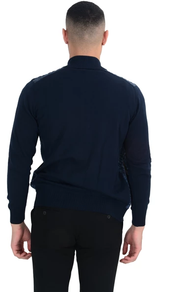 Cengiz İnler Yarım Balıkçı Yaka Kapitone Fermuarlı Erkek Triko Hırka - 5