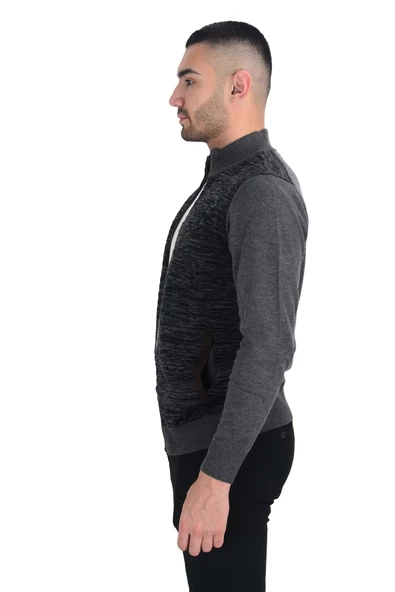 Cengiz İnler Yarım Balıkçı Yaka Kapitone Fermuarlı Erkek Triko Hırka - 11