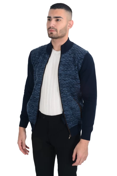 Cengiz İnler Yarım Balıkçı Yaka Kapitone Fermuarlı Erkek Triko Hırka - 3