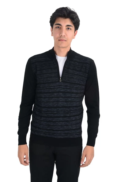 Cengiz İnler Yarım Balıkçı Yaka Çizgili Yünlü Erkek Triko Kazak - 2