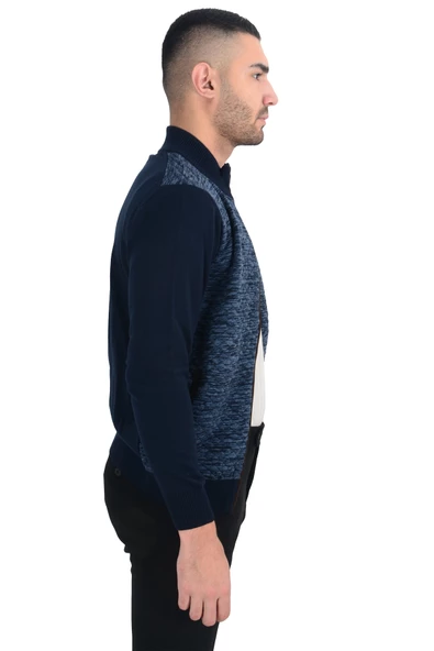 Cengiz İnler Yarım Balıkçı Yaka Kapitone Fermuarlı Erkek Triko Hırka - 6