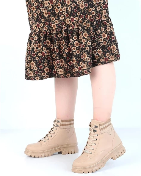 M.P. 232-1427 Zn Kadın Bej Düz Bot - 2