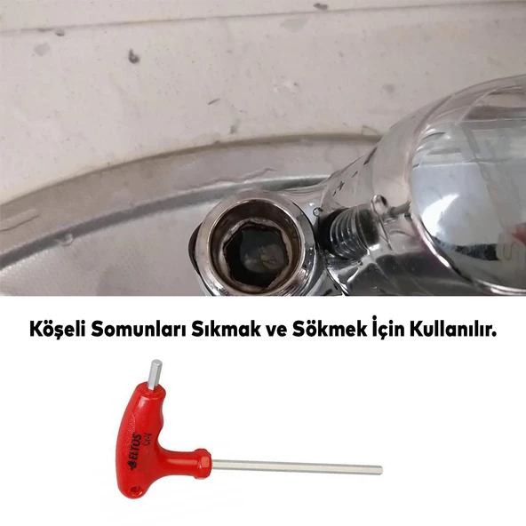 Eltos Allen Alyan 2 Uçlu T Tipi Anahtar altıgen Köşeli Somun Vida Sıkma Sökme 8 mm ETA008 - 3