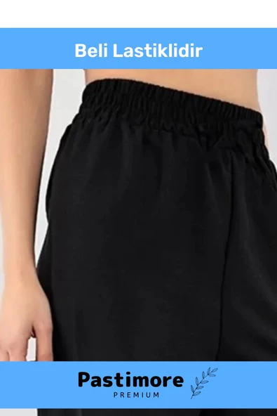 Yeni Sezon Rahat Kalıp Siyah Beli Lastikli Bol Paça Salaş Yazlık Kadın Aerobin Pantolon - 5