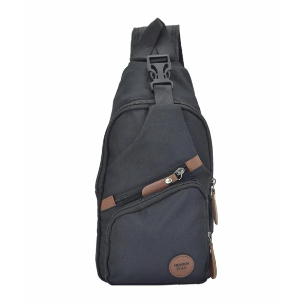 Newish Tokalı Kumaş Bodybag Sırt ve Göğüs Çantası Siyah - 2