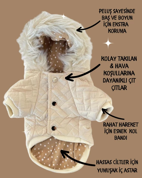 Cream Comfy Köpek Montu, Köpek Ceketi, Köpek Dış Giyim - Resim 2