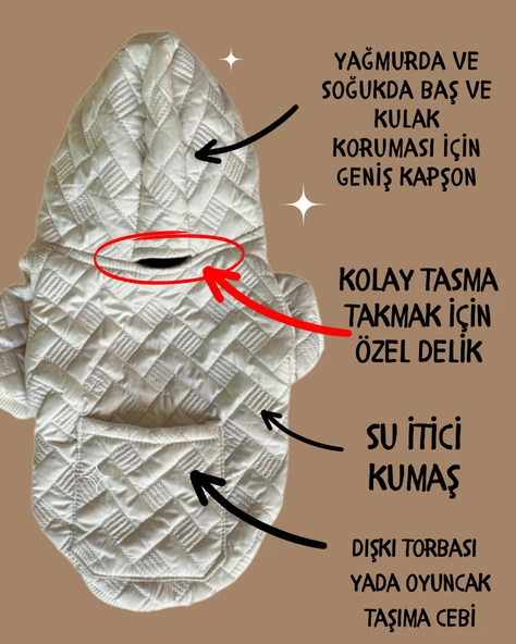 Cream Comfy Köpek Montu, Köpek Ceketi, Köpek Dış Giyim - Resim 6